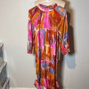 Maeve by Anthropologie Colorful Abstract Long Sleeve maxi Dress